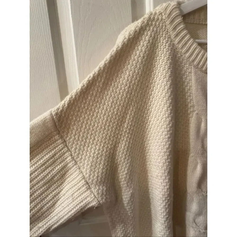 J. Crew Cream Heavy Weight Cable Knit Wool Crewneck Sweater sz XXL EUC